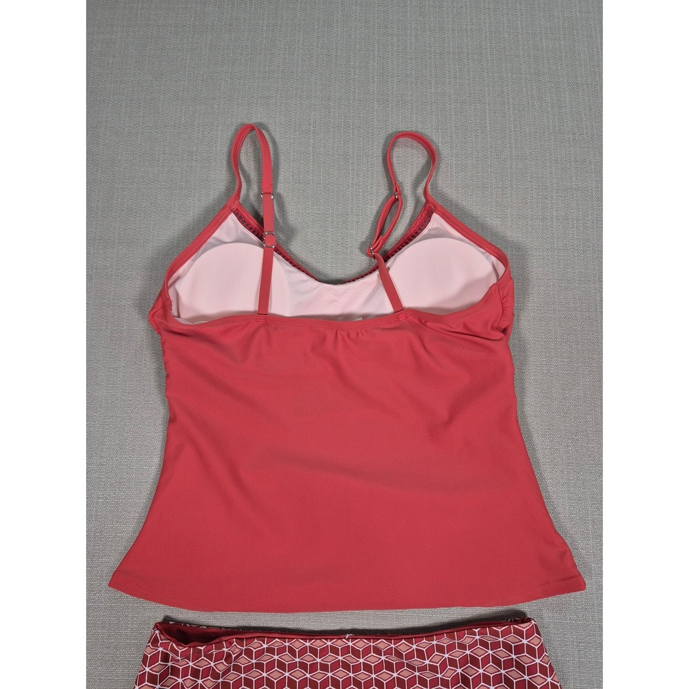 Cupshe Red Ruched Tankini Set‎ Mid Rise Geometric Bottoms New With Tags Large - Picture 11 of 11